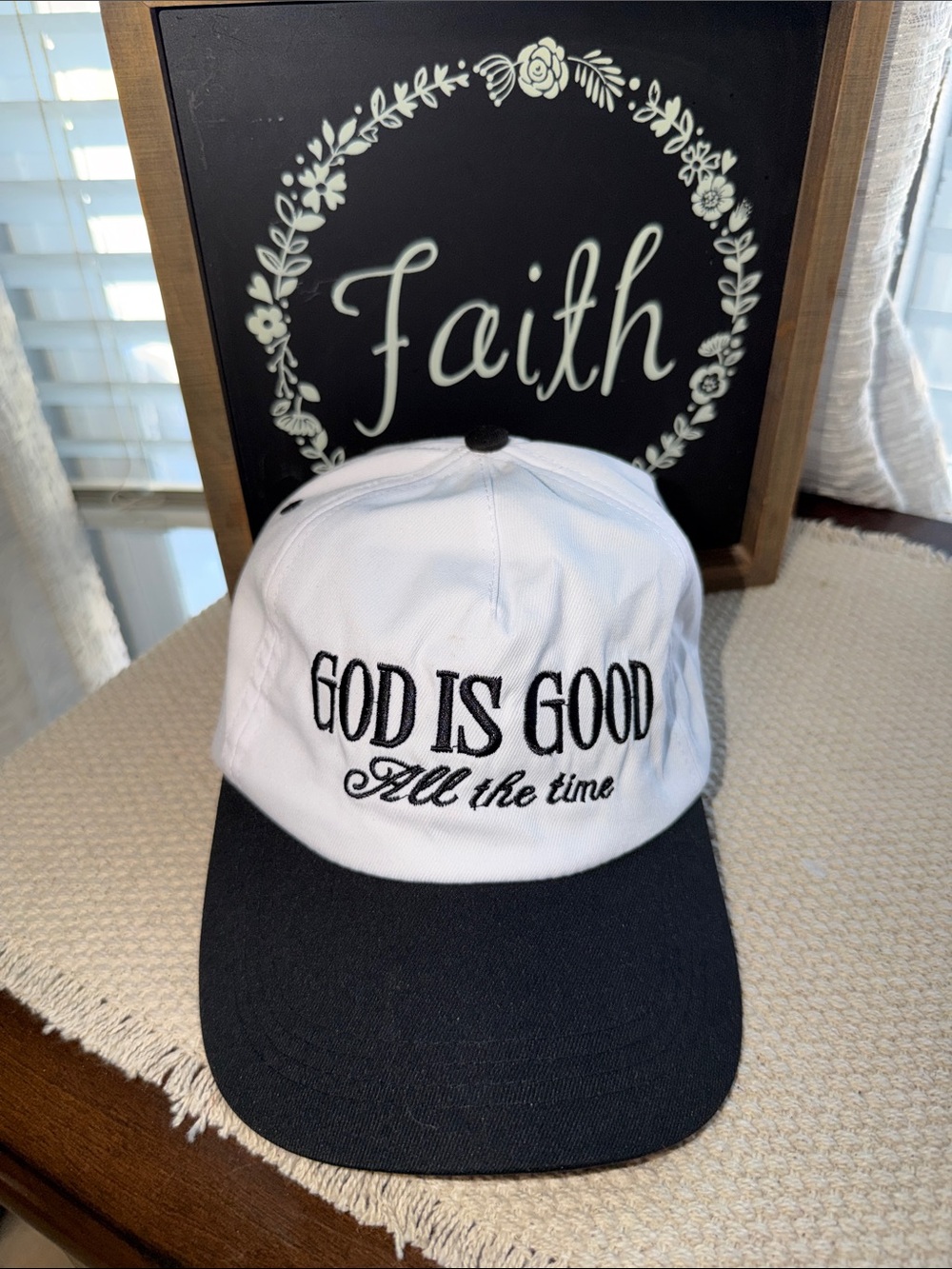 White & Black "God Is Good All the Time" Baseball Cap